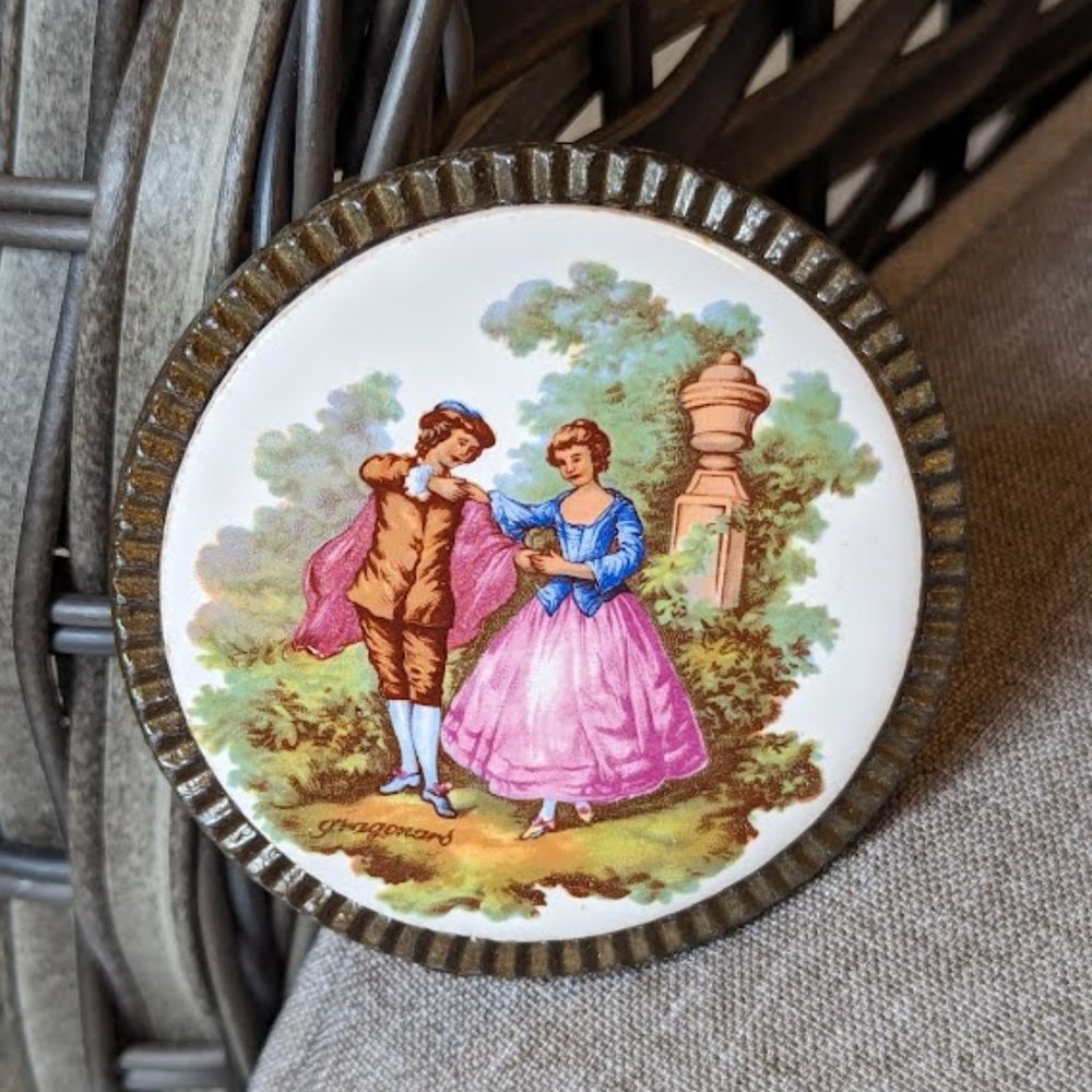 Vintage Rare Starlight Belt Buckle French Country couple scene